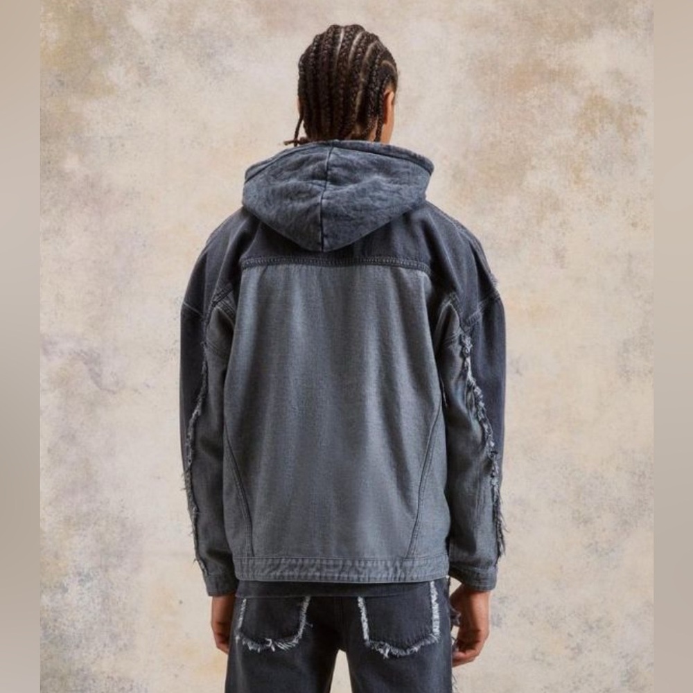 NWT [BoohooMan] Oversized Spliced Frayed Edge Denim Jacket in Mid Gray Men's XL - Picture 7 of 10